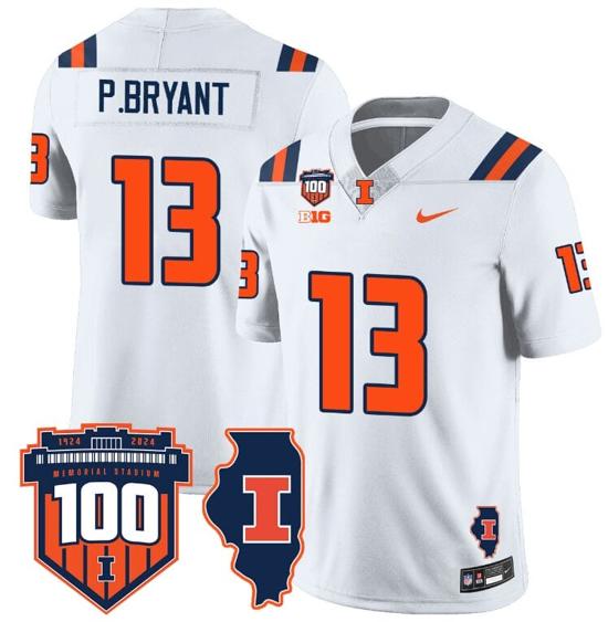 Men's Pat Bryant Jersey #13 Illinois Fighting Vapor Limited College Football Stitched White