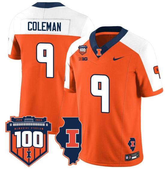 Men's Seth Coleman Jersey #9 Illinois Fighting Vapor Limited College Football Stitched Orange Alternate