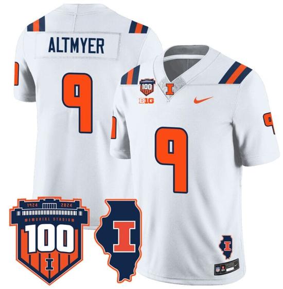 Men's Luke Altmyer Jersey #9 Illinois Fighting Vapor Limited College Football Stitched White