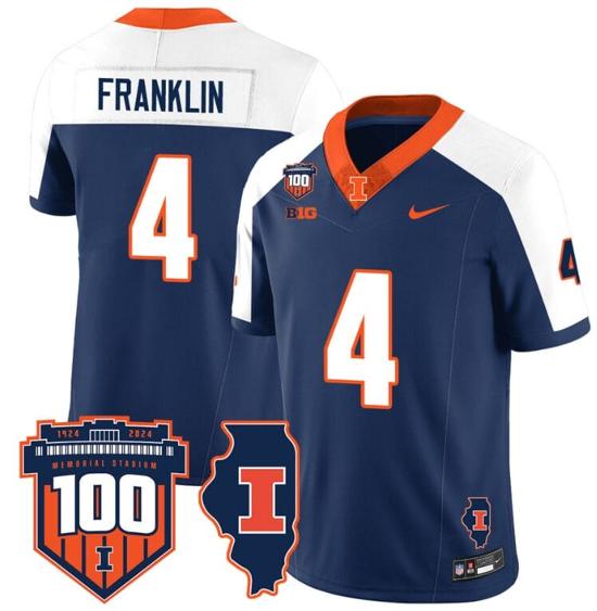 Men's Zakhari Franklin Jersey #4 Illinois Fighting Vapor Limited College Football Stitched Navy Alterante