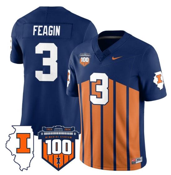 Men's Kaden Feagin Jersey #3 Illinois Fighting Vapor Limited College Football Stitched Throwback