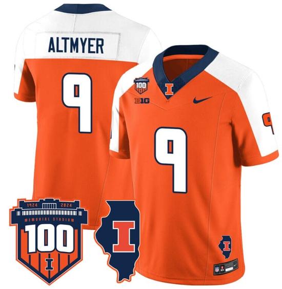 Men's Luke Altmyer Jersey #9 Illinois Fighting Vapor Limited College Football Stitched Orange Alternate