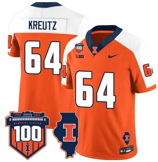 Men's Josh Kreutz Jersey #64 Illinois Fighting Vapor Limited College Football Stitched Orange Alternate