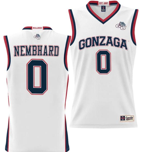 Men's Ryan Nembhard Jersey #0 Gonzaga Bulldogs NIL College Basketball Lightweight White