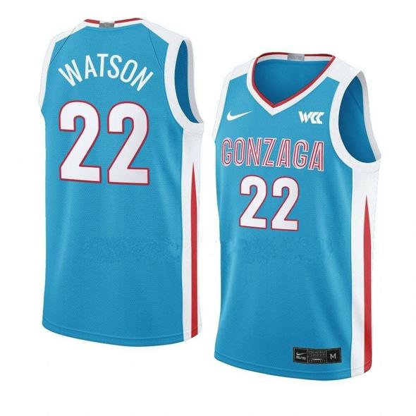 Men's #22 Anton Watson Gonzaga Bulldogs College Basketball Jerseys Blue