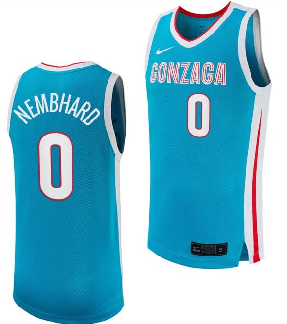 Men's Ryan Nembhard Jersey #0 Gonzaga Bulldogs College Basketball uniform 2023-24 Turquoise