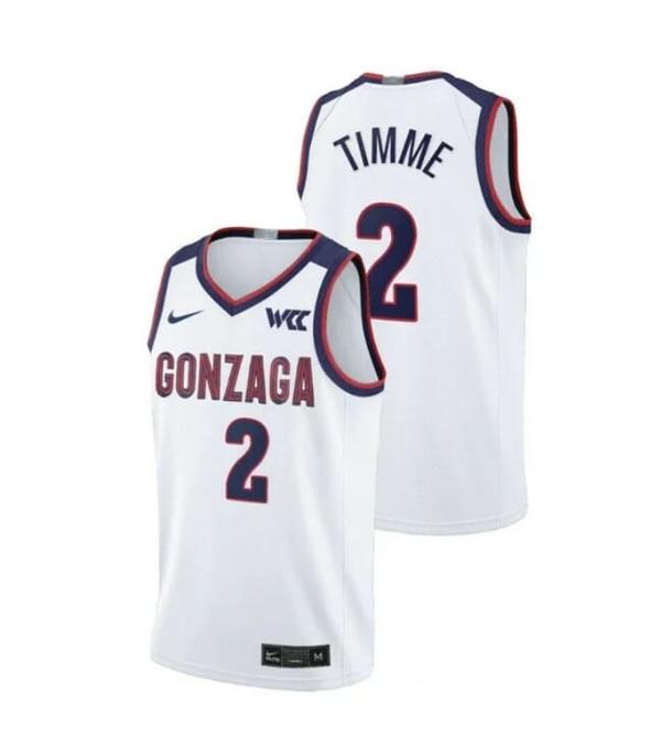 Men's #2 Drew Timme Gonzaga Bulldogs College Basketball Jerseys White