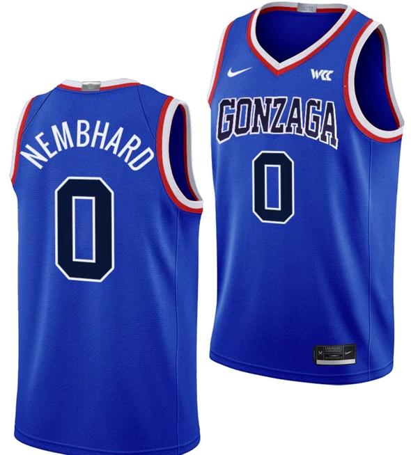 Men's Ryan Nembhard Jersey #0 Gonzaga Bulldogs Throwback Basketball uniform 2023-24 Blue