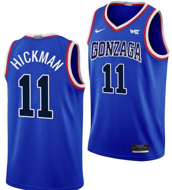 Men's Nolan Hickman Jersey #11 Gonzaga Bulldogs Throwback Basketball uniform 2023-24 Blue