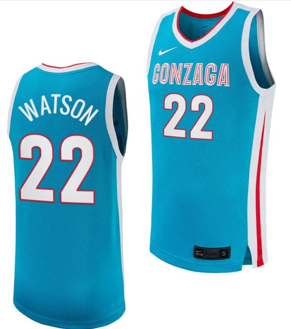 Men's Anton Watson Jersey #22 Gonzaga Bulldogs College Basketball uniform 2023-24 Turquoise