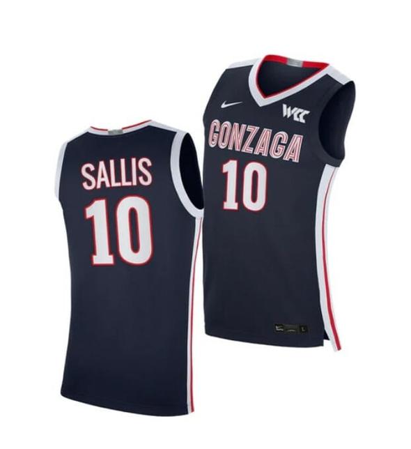 Men's #5 Hunter Sallis Gonzaga Bulldogs College Basketball Jerseys Navy