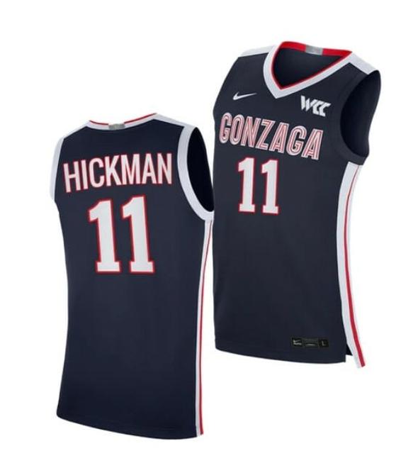 Men's #11 Nolan Hickman Gonzaga Bulldogs College Basketball Jerseys Navy