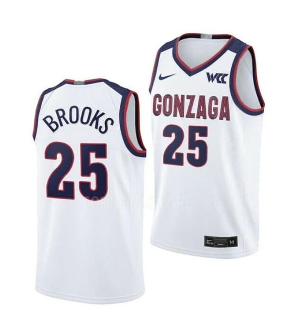 Men's #25 Colby Brooks Gonzaga Bulldogs College Basketball Jerseys White