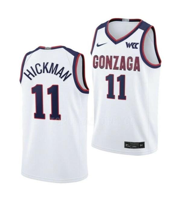 Men's #11 Nolan Hickman Gonzaga Bulldogs College Basketball Jerseys White