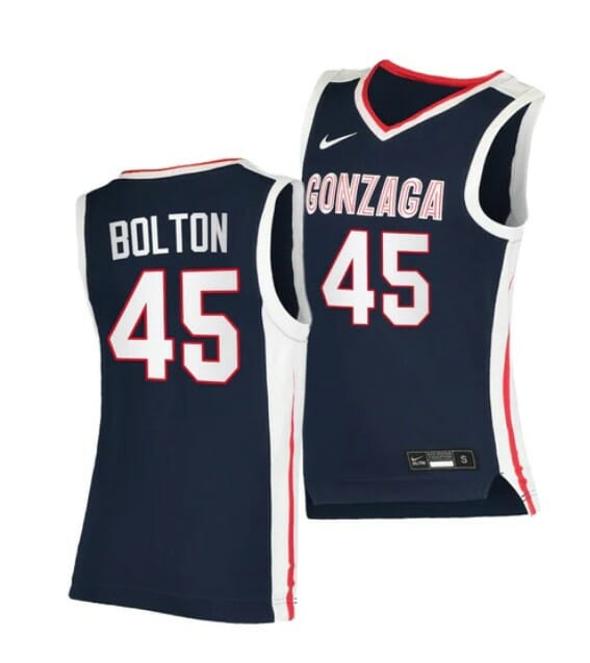 Men's #45 Rasir Bolton Gonzaga Bulldogs College Basketball Jerseys Navy