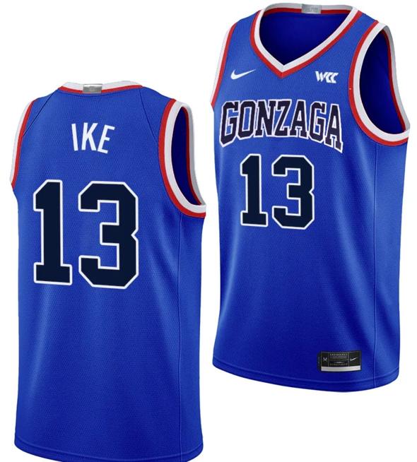 Men's Graham Ike Jersey #13 Gonzaga Bulldogs Throwback Basketball uniform 2023-24 Blue