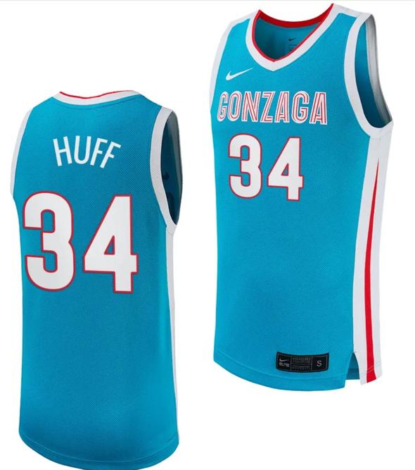 Men's Braden Huff Jersey #34 Gonzaga Bulldogs College Basketball uniform 2023-24 Turquoise