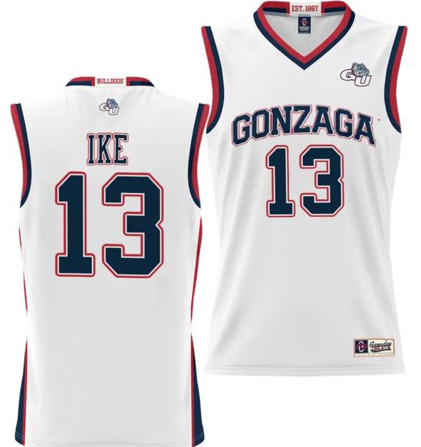 Men's Graham Ike Jersey #13 Gonzaga Bulldogs NIL College Basketball Lightweight White