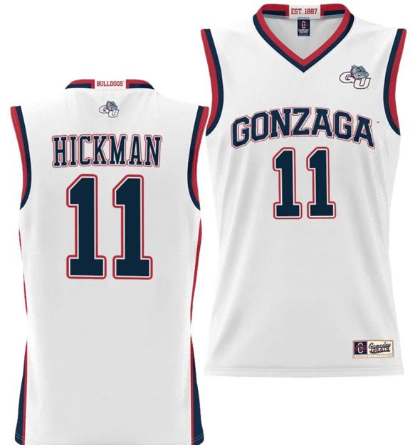 Men's Nolan Hickman Jersey #11 Gonzaga Bulldogs NIL College Basketball Lightweight White