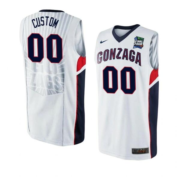 Men's Customized Gonzaga Bulldogs Jersey Basketball College Name and Number White New Final Four Patch