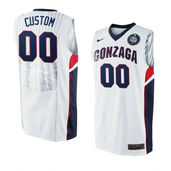 Men's Customized Gonzaga Bulldogs Jersey Basketball College Name and Number White Final Four Patch