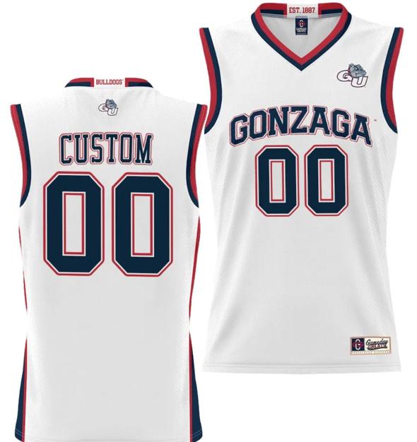 Men's Customized Gonzaga Bulldogs Jersey Name and Number NIL College Basketball White