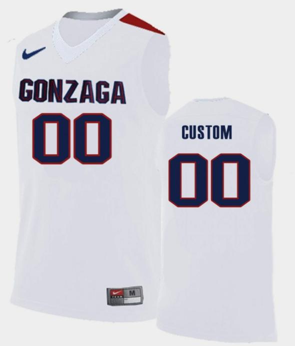 Men's Customized Gonzaga Bulldogs Jersey Name and Number College Basketball Replica White