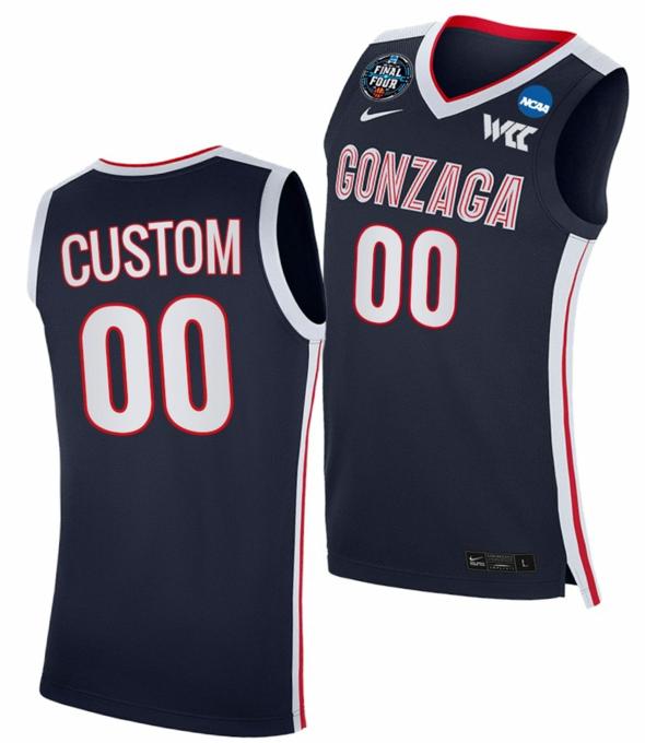 Men's Customized Gonzaga Bulldogs Jersey Name and Number College Basketball 2021 March Madness Final Four Navy WCC