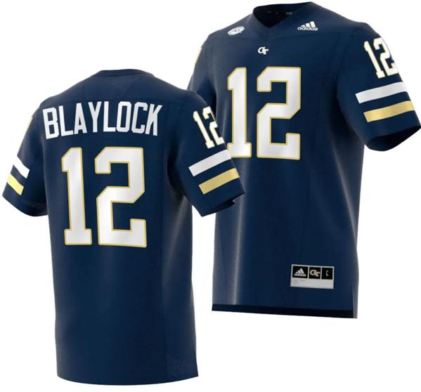 Men's Dominick Blaylock Jersey #12 Georgia Tech Yellow Jackets 2023 Premier Football Uniform Navy