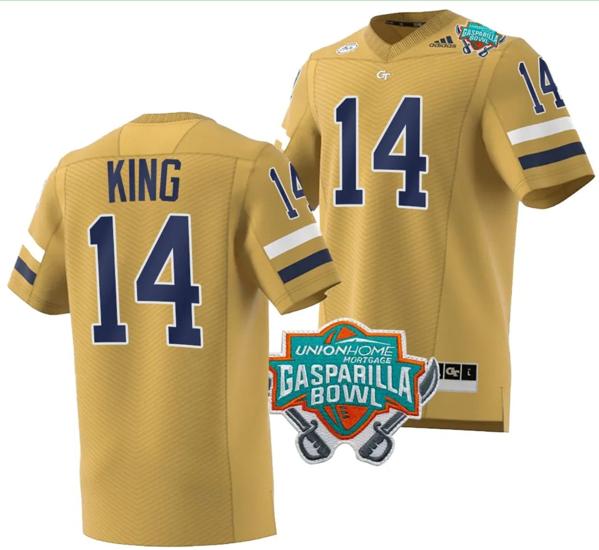 Men's Jaylon King Jersey #14 Georgia Tech Yellow Jackets 2023 Gasparilla Bowl Patch Football Brown