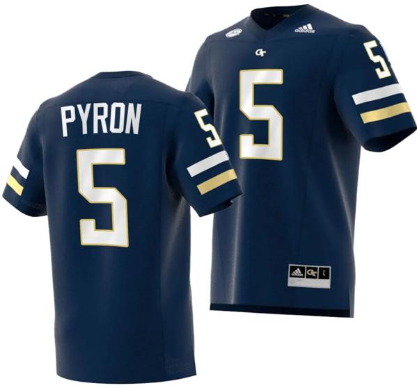 Men's Zach Pyron Jersey #5 Georgia Tech Yellow Jackets 2023 Premier Football Uniform Navy