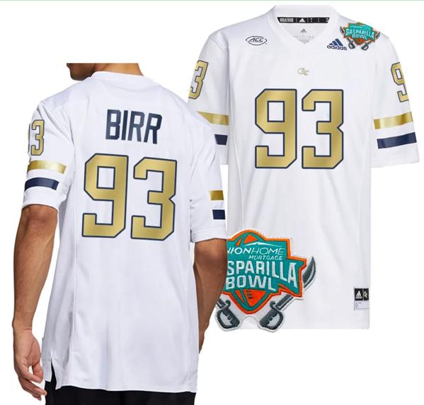 Men's Aidan Birr Jersey #93 Georgia Tech Yellow Jackets 2023 Gasparilla Bowl Patch Football White