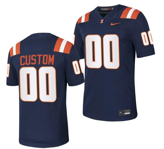 Men's Custom Illinois Fighting Illini Jersey Name and Number College Football Stitched Navy 2023