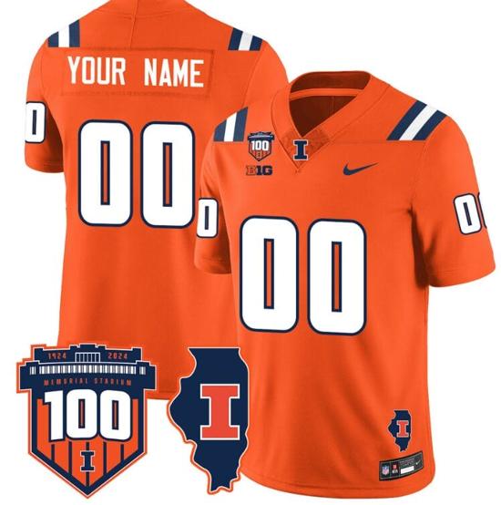 Men's Custom Illinois Fighting Illini Jersey Name and Number Vapor Limited College Football Stitched Orange