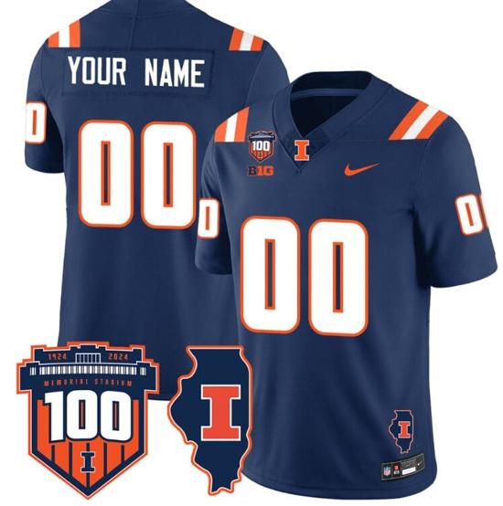 Men's Custom Illinois Fighting Illini Jersey Name and Number Vapor Limited College Football Stitched Navy