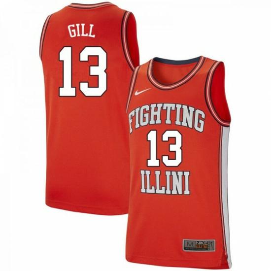 Men's Illinois Fighting Illini Kendall Gill Jersey #13 Retro Orange College Basketball Jerseys