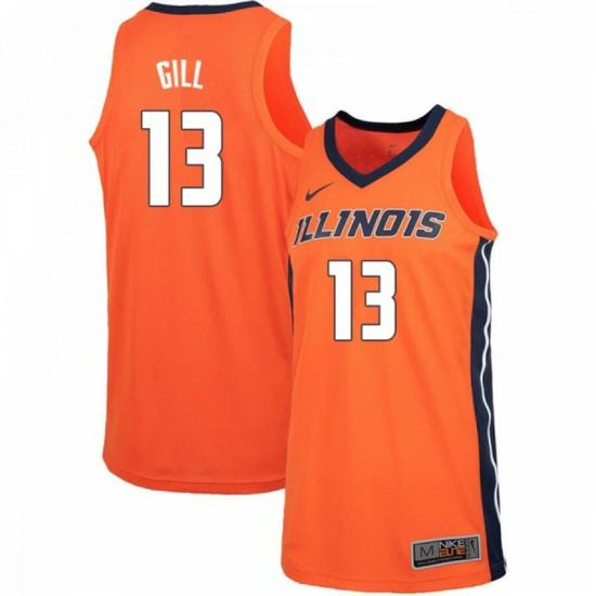 Mens Illinois Fighting Illini Kendall Gill #13 Stitch Orange College Basketball Jerseys