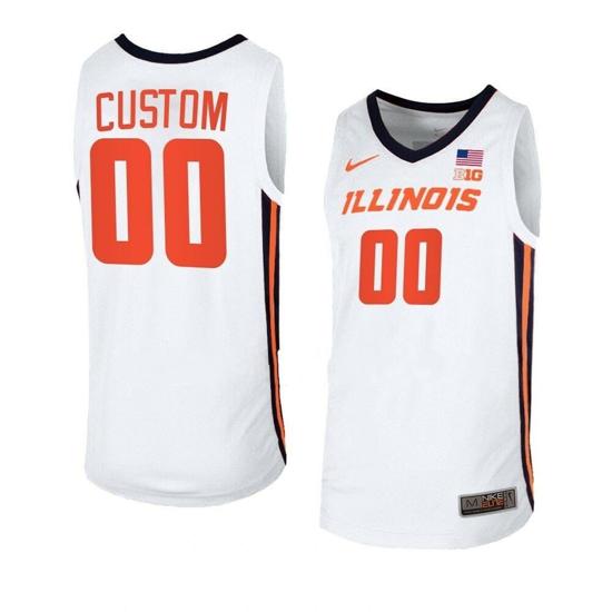 Men's Custom Illinois Fighting Illini Jersey Basketball College Name and Number White Orange