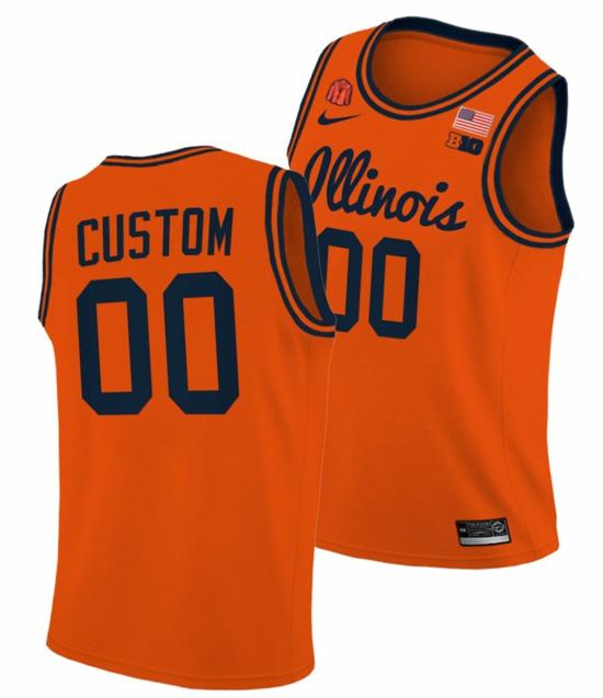 Men's Custom Illinois Fighting Illini Jersey Name and Number College Basketball Big10 Tournament Champions Orange Coach Lou Patch March Madness