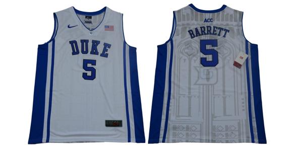 Men's Duke Blue Devils #5 Barrett Basketball NCAA Basketball Jersey White Elite