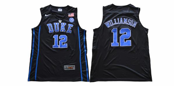 Men's Duke Blue Devils #12 Williamson Basketball NCAA Basketball Jersey Black