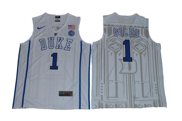 Men's Duke Blue Devils #1 Harry Giles Basketball NCAA Basketball Jersey White