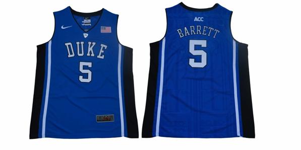 Men's Duke Blue Devils #5 Barrett Basketball NCAA Basketball Jersey Blue Elite