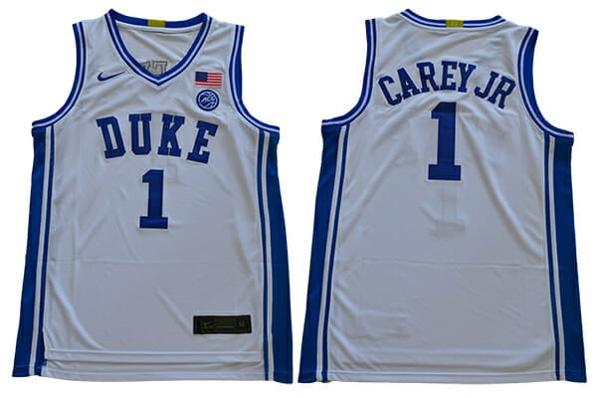 Men's Duke Blue Devils #1 Carey jr Basketball NCAA Basketball Jersey White