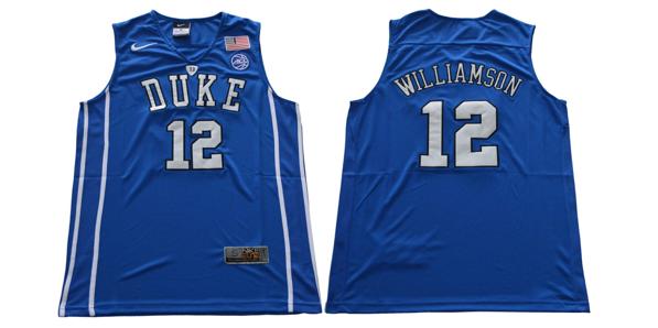 Men's Duke Blue Devils #12 Williamson Basketball NCAA Basketball Jersey Blue