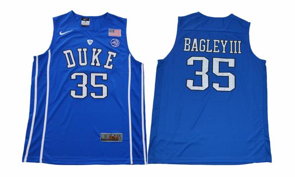 Men's Duke Blue Devils #35 Bagley III Basketball NCAA Basketball Jersey Blue V-neck