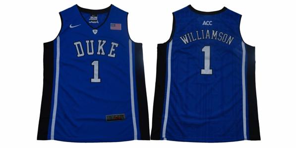 Men's Duke Blue Devils #1 Williamson Basketball NCAA Basketball Jersey Blue Elite