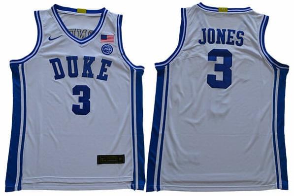 Men's Duke Blue Devils #3 Jones Basketball NCAA Basketball Jersey New White