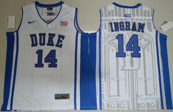 Men's Duke Blue Devils #14 Brandon Ingram Basketball NCAA Basketball Jersey White Elite