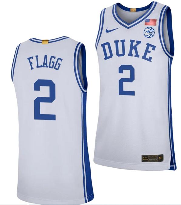 Men's Cooper Flagg Jersey #2 Duke Blue Devils College Basketball White